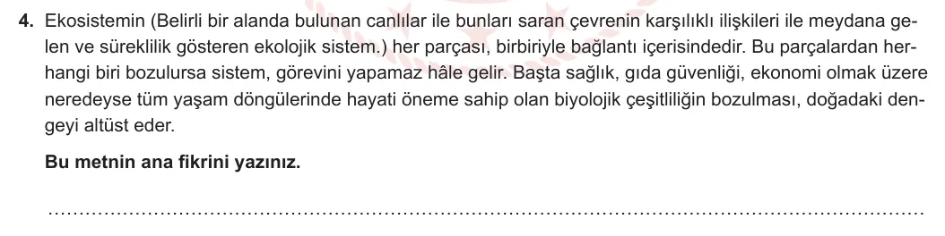 8. Sınıf Türkçe 2023-2024 1. Dönem 1. Yazılı 1. Bölüm 4. Soru (MEB Yayınları) görseli