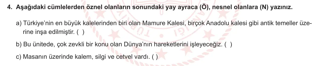 8. Sınıf Türkçe 2023-2024 1. Dönem 1. Yazılı 2. Bölüm 4. Soru (MEB Yayınları) görseli