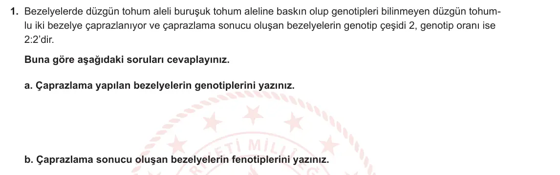 10. Sınıf Biyoloji 2023-2024 1. Dönem 2. Yazılı 1. Bölüm 1. Soru görseli