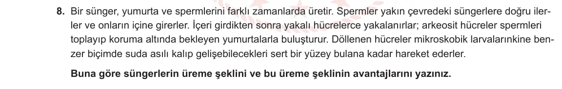 10. Sınıf Biyoloji 2023-2024 1. Dönem 2. Yazılı 1. Bölüm 8. Soru görseli