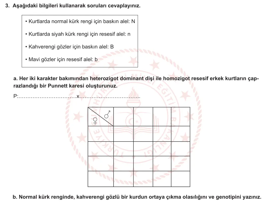 10. Sınıf Biyoloji 2023-2024 1. Dönem 2. Yazılı 3. Bölüm 3. Soru görseli