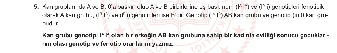 10. Sınıf Biyoloji 2023-2024 1. Dönem 2. Yazılı 3. Bölüm 5. Soru görseli