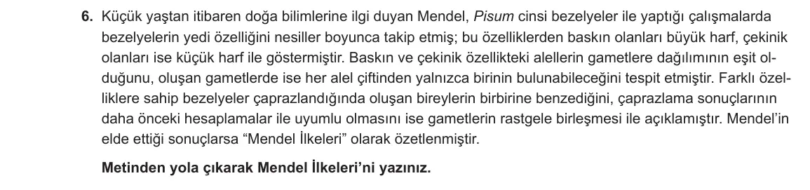 10. Sınıf Biyoloji 2023-2024 1. Dönem 2. Yazılı 3. Bölüm 6. Soru görseli