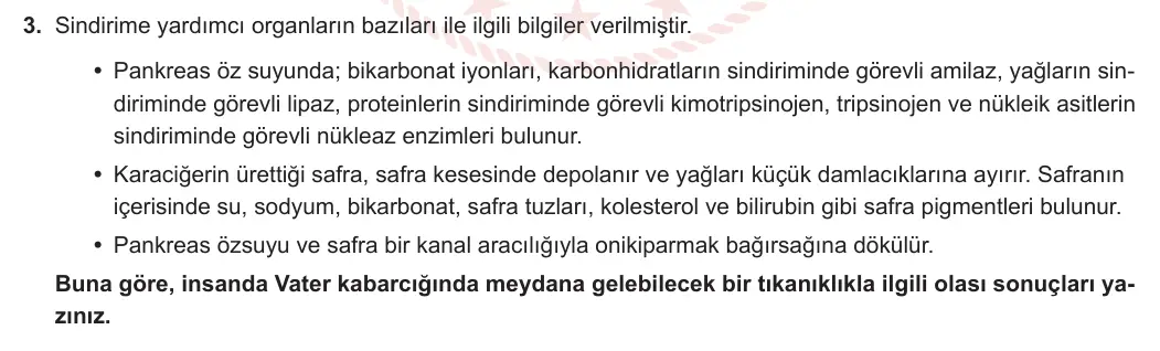 11. Sınıf Biyoloji 2023-2024 1. Dönem 2. Yazılı 1. Bölüm 3. Soru görseli
