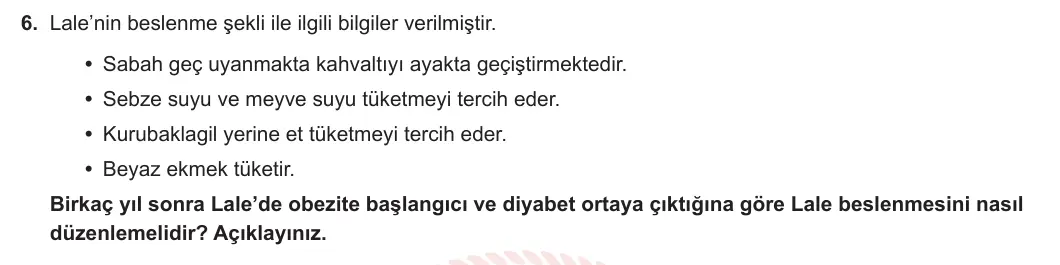 11. Sınıf Biyoloji 2023-2024 1. Dönem 2. Yazılı 1. Bölüm 6. Soru görseli
