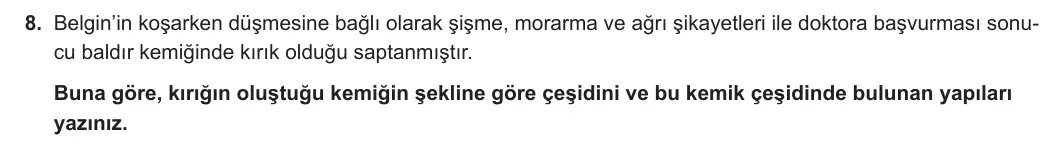 11. Sınıf Biyoloji 2023-2024 1. Dönem 2. Yazılı 1. Bölüm 8. Soru görseli