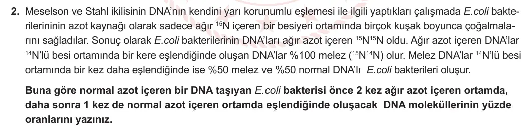 12. Sınıf Biyoloji 2023-2024 1. Dönem 2. Yazılı 1. Bölüm 2. Soru görseli