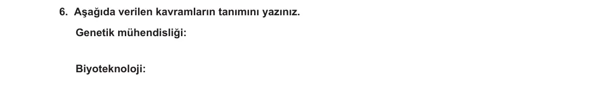 12. Sınıf Biyoloji 2023-2024 1. Dönem 2. Yazılı 1. Bölüm 6. Soru görseli