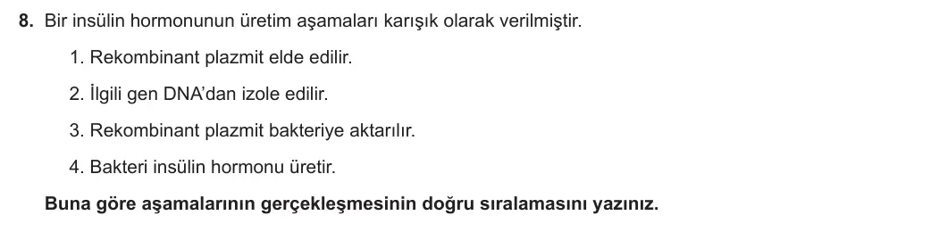 12. Sınıf Biyoloji 2023-2024 1. Dönem 2. Yazılı 1. Bölüm 8. Soru görseli