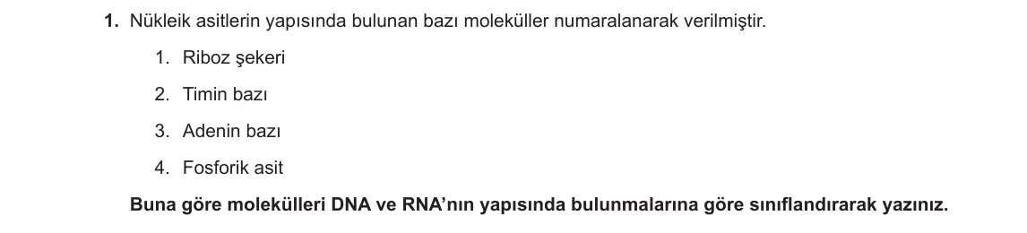 12. Sınıf Biyoloji 2023-2024 1. Dönem 2. Yazılı 2. Bölüm 1. Soru görseli