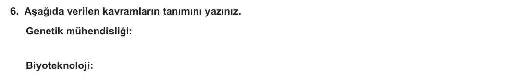 12. Sınıf Biyoloji 2023-2024 1. Dönem 2. Yazılı 2. Bölüm 6. Soru görseli