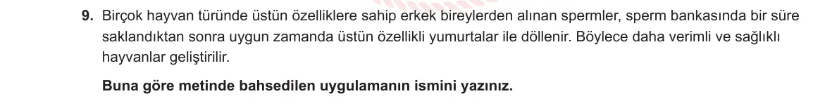 12. Sınıf Biyoloji 2023-2024 1. Dönem 2. Yazılı 2. Bölüm 9. Soru görseli