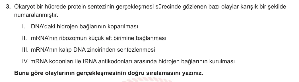 12. Sınıf Biyoloji 2023-2024 1. Dönem 2. Yazılı 3. Bölüm 3. Soru görseli