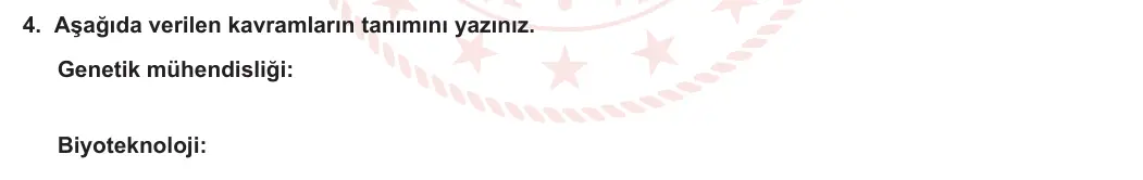 12. Sınıf Biyoloji 2023-2024 1. Dönem 2. Yazılı 3. Bölüm 4. Soru görseli
