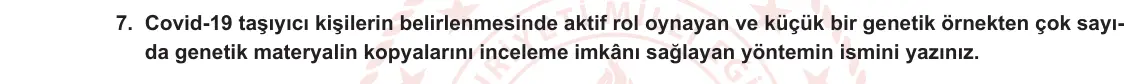 12. Sınıf Biyoloji 2023-2024 1. Dönem 2. Yazılı 3. Bölüm 7. Soru görseli