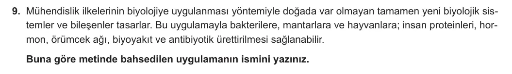 12. Sınıf Biyoloji 2023-2024 1. Dönem 2. Yazılı 3. Bölüm 9. Soru görseli
