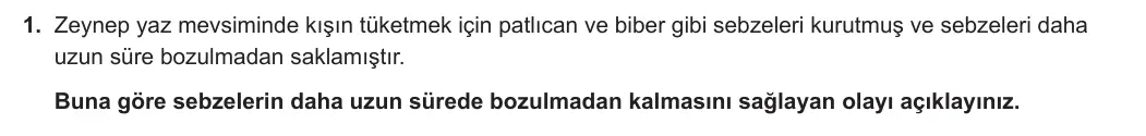 9. Sınıf Biyoloji 2023-2024 1. Dönem 2. Yazılı 1. Bölüm 1. Soru görseli