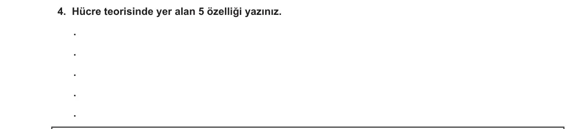 9. Sınıf Biyoloji 2023-2024 1. Dönem 2. Yazılı 2. Bölüm 4. Soru görseli
