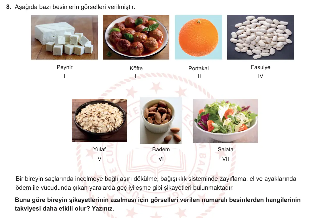 9. Sınıf Biyoloji 2023-2024 1. Dönem 2. Yazılı 2. Bölüm 8. Soru görseli