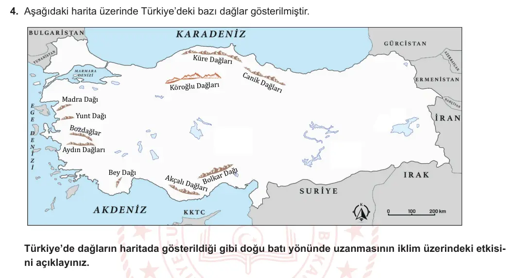 10. Sınıf Coğrafya 2023-2024 1. Dönem 2. Yazılı 1. Bölüm 4. Soru görseli