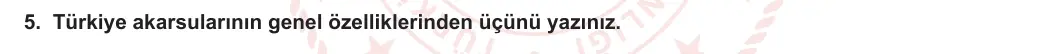 10. Sınıf Coğrafya 2023-2024 1. Dönem 2. Yazılı 2. Bölüm 5. Soru görseli