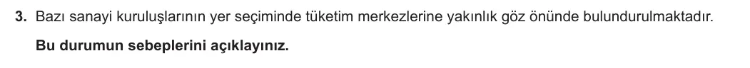 11. Sınıf Coğrafya 2023-2024 1. Dönem 2. Yazılı 1. Bölüm 3. Soru görseli