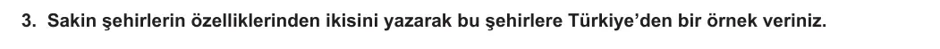 11. Sınıf Coğrafya 2023-2024 1. Dönem 2. Yazılı 2. Bölüm 3. Soru görseli