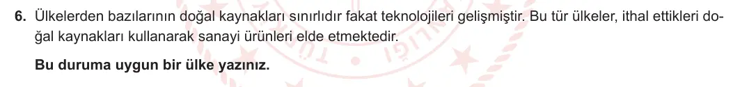 11. Sınıf Coğrafya 2023-2024 1. Dönem 2. Yazılı 2. Bölüm 6. Soru görseli