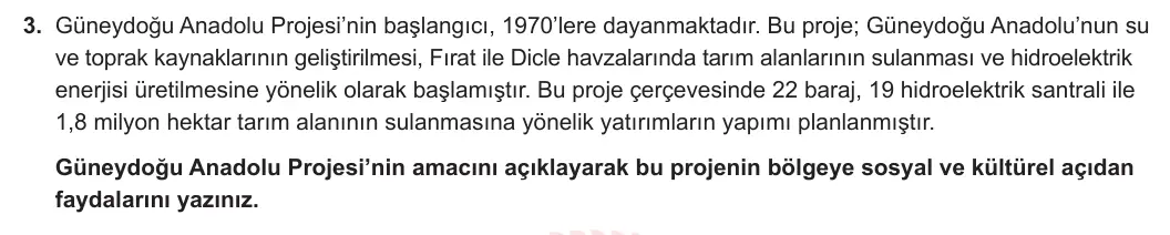 12. Sınıf Coğrafya 2023-2024 1. Dönem 2. Yazılı 1. Bölüm 3. Soru görseli