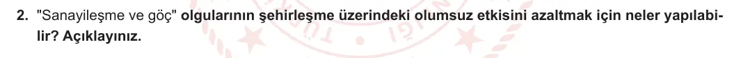 12. Sınıf Coğrafya 2023-2024 1. Dönem 2. Yazılı 2. Bölüm 2. Soru görseli