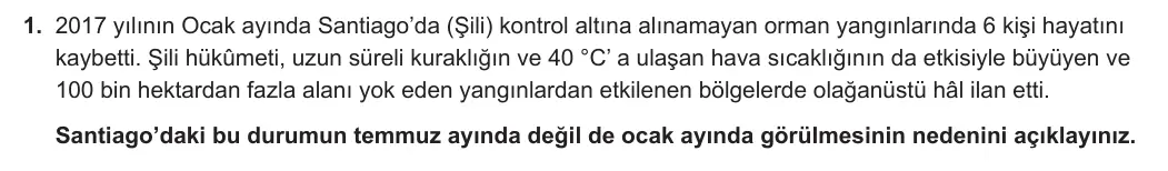 9. Sınıf Coğrafya 2023-2024 1. Dönem 2. Yazılı 1. Bölüm 1. Soru görseli