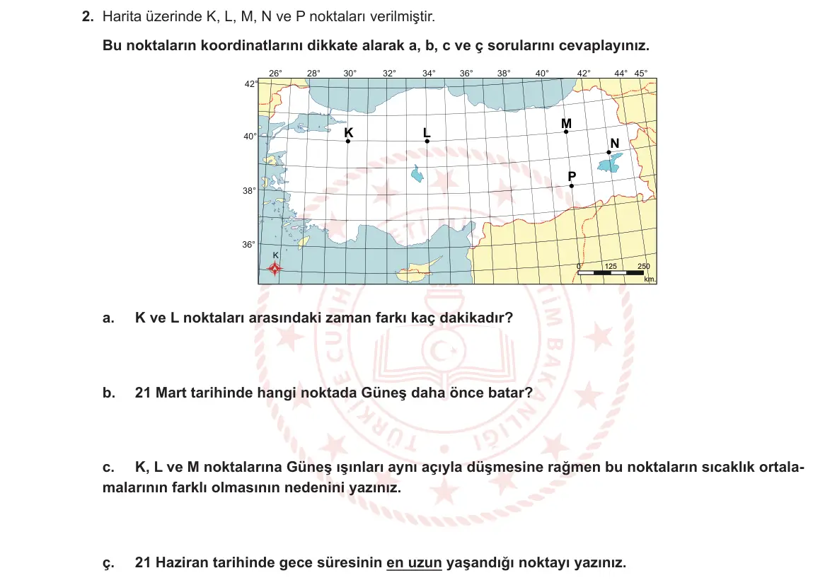 9. Sınıf Coğrafya 2023-2024 1. Dönem 2. Yazılı 1. Bölüm 2. Soru görseli