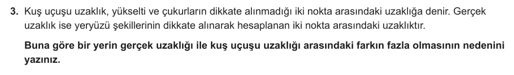 9. Sınıf Coğrafya 2023-2024 1. Dönem 2. Yazılı 1. Bölüm 3. Soru görseli