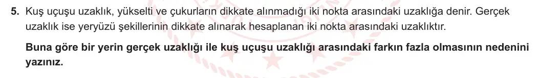 9. Sınıf Coğrafya 2023-2024 1. Dönem 2. Yazılı 2. Bölüm 5. Soru görseli