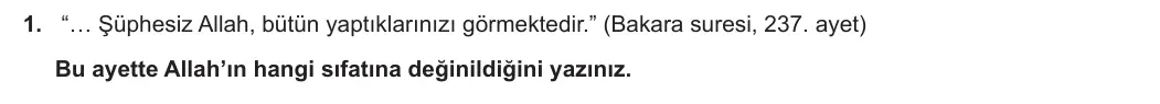 10. Sınıf Din Kültürü ve Ahlak Bilgisi 2023-2024 1. Dönem 2. Yazılı 1. Bölüm 1. Soru görseli