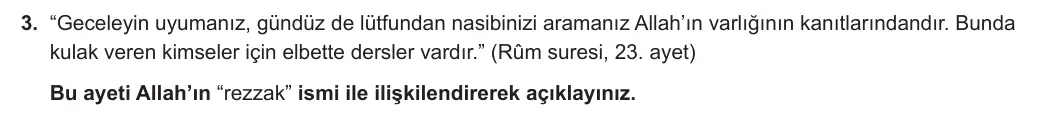 10. Sınıf Din Kültürü ve Ahlak Bilgisi 2023-2024 1. Dönem 2. Yazılı 1. Bölüm 3. Soru görseli
