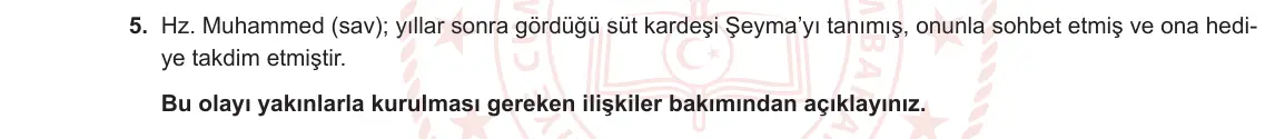 10. Sınıf Din Kültürü ve Ahlak Bilgisi 2023-2024 1. Dönem 2. Yazılı 1. Bölüm 5. Soru görseli