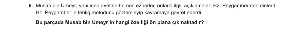 10. Sınıf Din Kültürü ve Ahlak Bilgisi 2023-2024 1. Dönem 2. Yazılı 1. Bölüm 6. Soru görseli