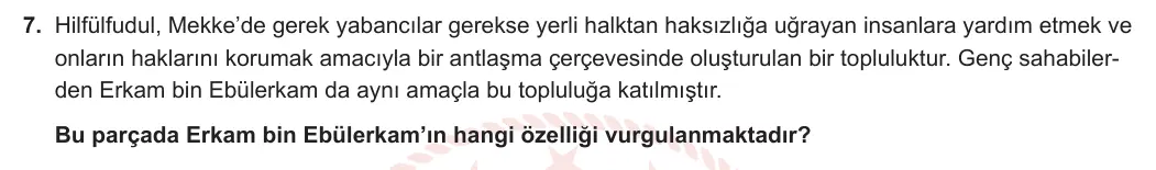 10. Sınıf Din Kültürü ve Ahlak Bilgisi 2023-2024 1. Dönem 2. Yazılı 1. Bölüm 7. Soru görseli