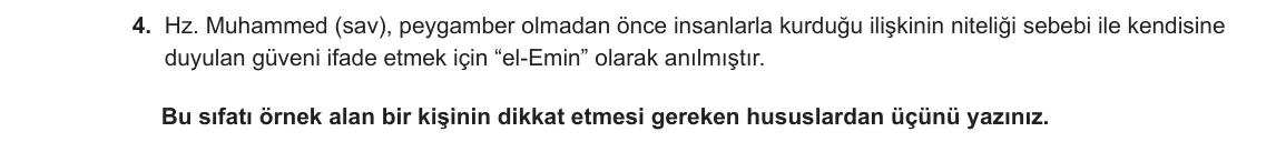 10. Sınıf Din Kültürü ve Ahlak Bilgisi 2023-2024 1. Dönem 2. Yazılı 2. Bölüm 4. Soru görseli