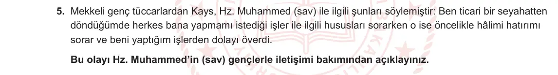10. Sınıf Din Kültürü ve Ahlak Bilgisi 2023-2024 1. Dönem 2. Yazılı 2. Bölüm 5. Soru görseli