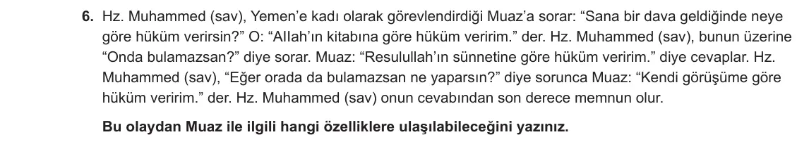 10. Sınıf Din Kültürü ve Ahlak Bilgisi 2023-2024 1. Dönem 2. Yazılı 2. Bölüm 6. Soru görseli