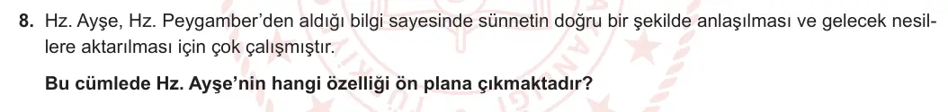 10. Sınıf Din Kültürü ve Ahlak Bilgisi 2023-2024 1. Dönem 2. Yazılı 2. Bölüm 8. Soru görseli