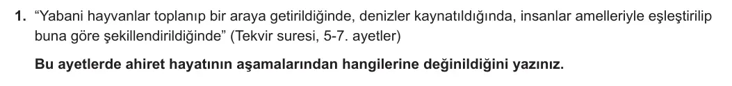 11. Sınıf Din Kültürü ve Ahlak Bilgisi 2023-2024 1. Dönem 2. Yazılı 1. Bölüm 1. Soru görseli