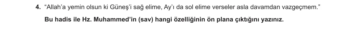 11. Sınıf Din Kültürü ve Ahlak Bilgisi 2023-2024 1. Dönem 2. Yazılı 1. Bölüm 4. Soru görseli