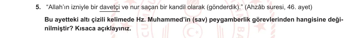 11. Sınıf Din Kültürü ve Ahlak Bilgisi 2023-2024 1. Dönem 2. Yazılı 1. Bölüm 5. Soru görseli