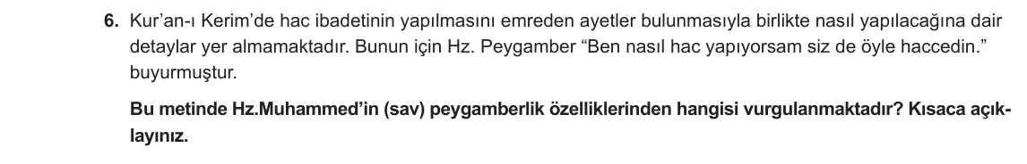 11. Sınıf Din Kültürü ve Ahlak Bilgisi 2023-2024 1. Dönem 2. Yazılı 1. Bölüm 6. Soru görseli