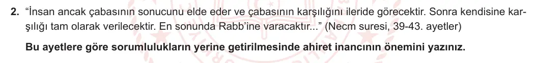 11. Sınıf Din Kültürü ve Ahlak Bilgisi 2023-2024 1. Dönem 2. Yazılı 2. Bölüm 2. Soru görseli