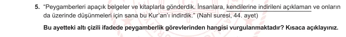 11. Sınıf Din Kültürü ve Ahlak Bilgisi 2023-2024 1. Dönem 2. Yazılı 2. Bölüm 5. Soru görseli