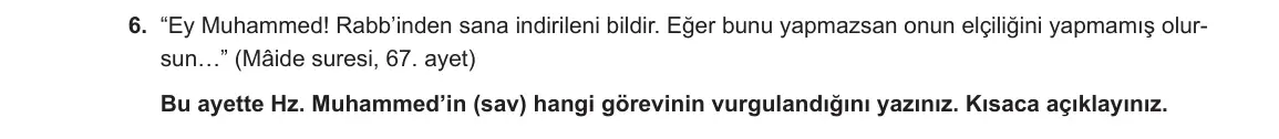 11. Sınıf Din Kültürü ve Ahlak Bilgisi 2023-2024 1. Dönem 2. Yazılı 2. Bölüm 6. Soru görseli